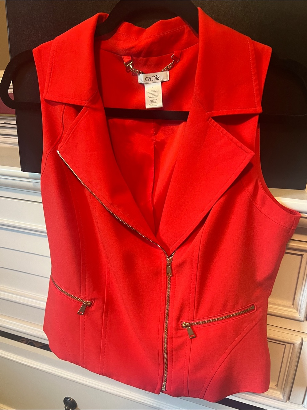 Bright Red Sleeveless Moto Vest with Gold Hardware